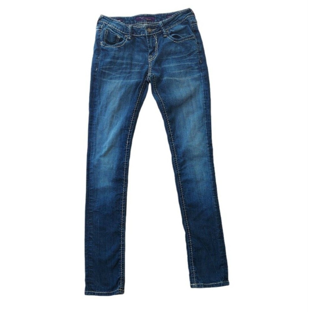 Vigoss Skinny Low Rise Jeans Womens Juniors Size 1/2 (26) Blue Denim
